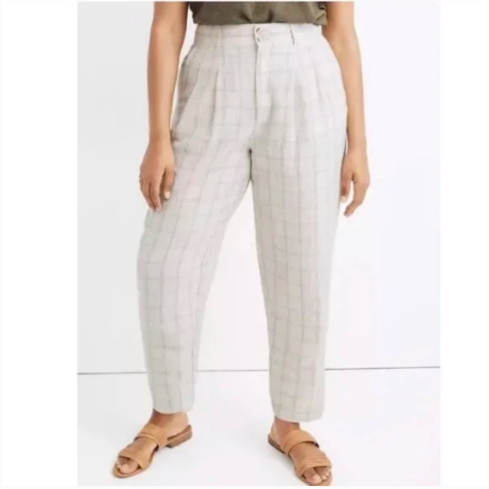 Madewell Women's Pleated Taper Windowpane Wide Leg Pants Size 00 Style AJ388